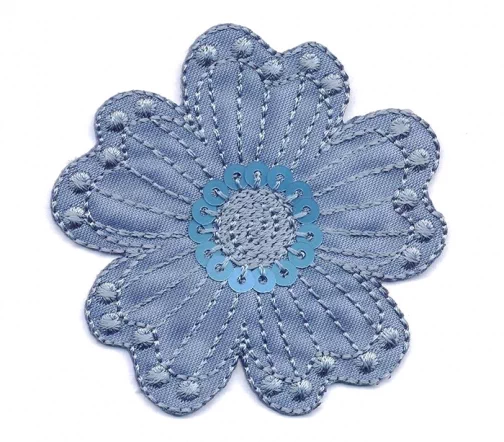 Термоаппликация "Цветок с пайетками", 6 х 6 см, серо-голубой, арт. 569472.G