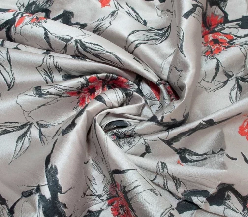 Жаккард "Нарисованные цветы", цвет серый, 00909-1