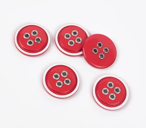 Пуговицы, Union Knopf, круглые, с белым ободком, 4 отв., пластик, цвет красный, 23 мм