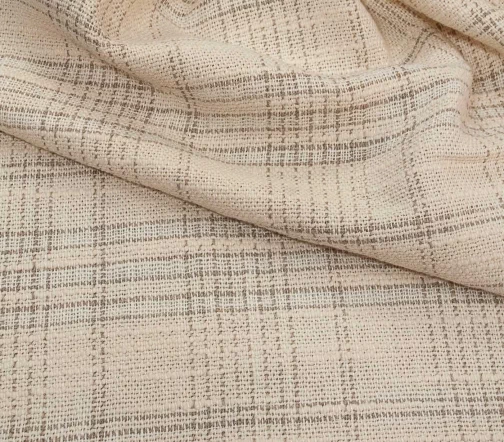 Рогожка костюмно-пальтовая в клетку, фон сливочный, 6082212