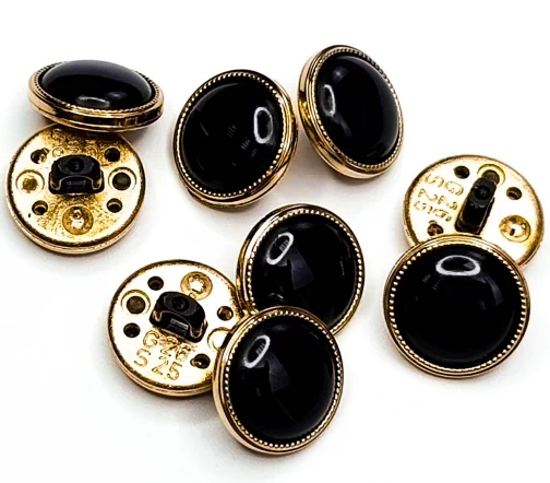 Пуговица DILL, на ножке, пластик, цвет черный/золото, 15 мм