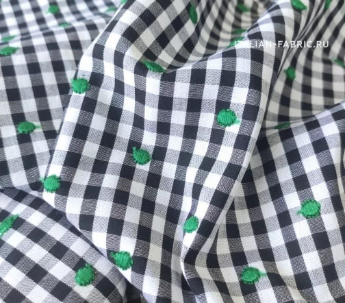 Сорочечный хлопок в черно-белую клетку и зеленый горох, 3018-1