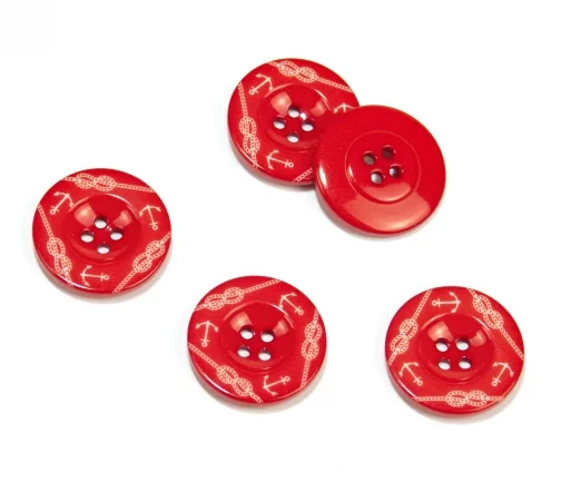 Пуговица Union Knopf "Якоря", 4 отв., пластик, цвет красный, 20 мм