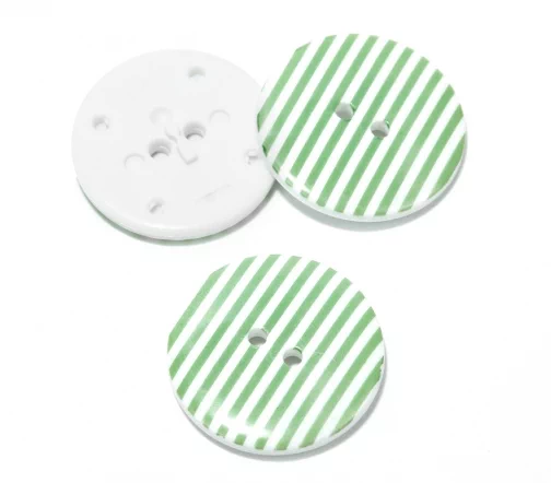 Пуговица DILL "Полоски", 2 отв., пластик, цвет белый/зеленый, 34 мм