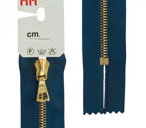 Молния RiRi атласная, металл, неразъёмная, 4 мм 16 см, подвеска Flach, цепь GO, цвет 2131, маренго