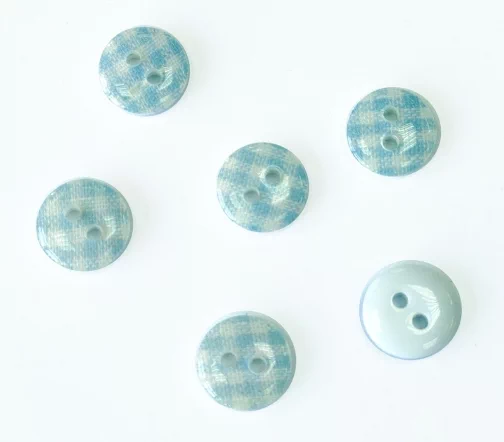 Пуговицы, Union Knopf, "Круглые в клеточку", 2 отверстия, пластик, цвет голубой, 11 мм