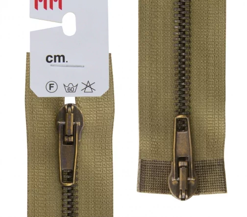 Молния RiRi металл разъём, 2замка 5мм 70см, подв.АТ, цепь антик медь, цвет 2814, бежево-зеленый темн