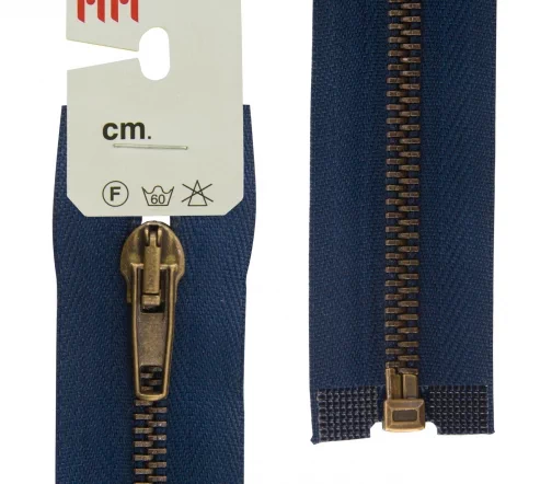 Молния RiRi металл разъём, 1 замок 5мм 70см, подвеска АТ, цепь антик медь, цвет 2626, кобальт синий