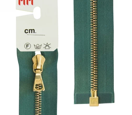Молния RiRi атласная, металл, разъём, 1 замок 4мм 60см, подв.Flach, цепь GO, цв.5861, зеленый холодн