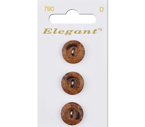 Пуговицы Elegant, арт. 790 G, 2 отв., 16 мм, пластик, 3 шт., коричневый
