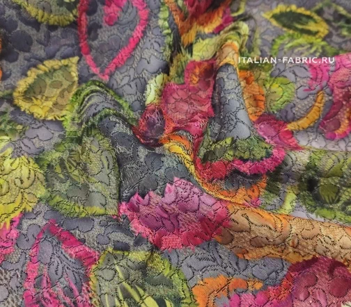 Жаккард Blumarine "Цветы", фон серый, 21481
