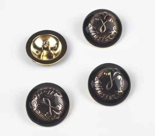 Пуговица, Union Knopf, "Вензель с эмалью", на ножке, металл, темно-серый/золото, 23 мм