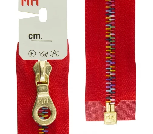 Молния RiRi металл разъём, 1 замок 6мм 60см, подвеска Kta, разноцв. цепь "Рио", цвет 2407, красный