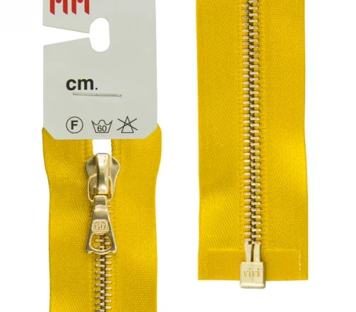 Молния RiRi атласная, металл, разъём, 1замок 4мм 65см, подвеска Flach, цепь GO, цвет 5339, горчичный
