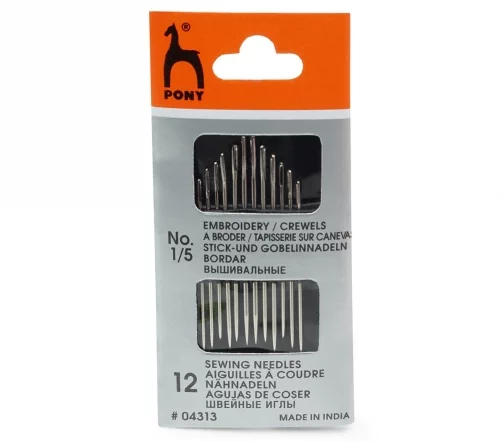 Иглы ручные для вышивания и шитья Crewels, № 1-5, 12 шт., PONY 04313