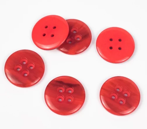Пуговицы, Union Knopf, "Круглые с перламутром", 4 отв., пластик, цвет красный, 28 мм