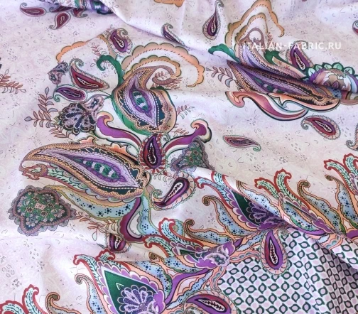 Сатин стрейч "Пейсли на нежно-розовом", купон, 1042129к