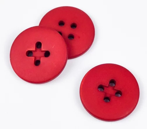 Пуговица, Union Knopf, "Прорезь-крест", 4 отв., пластик, цвет красный, 28 мм