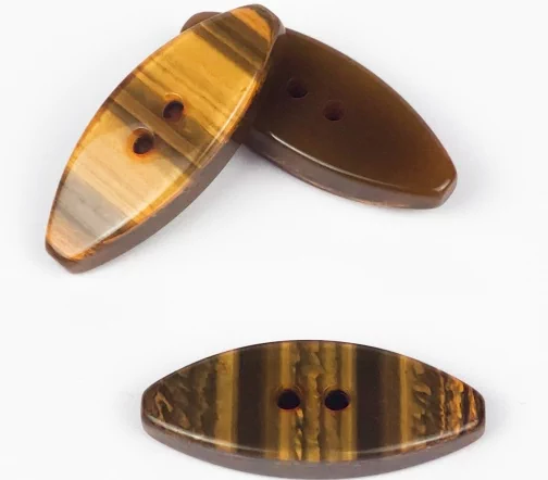 Пуговицы, Union Knopf, "Пальтовые, эллипс", глянец, в полоску, 2 отв., пластик, цвет рыжий, 41 мм