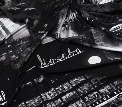 Трикотаж вискозный купон "Старая Москва", цвет черный/серый, 1032507к