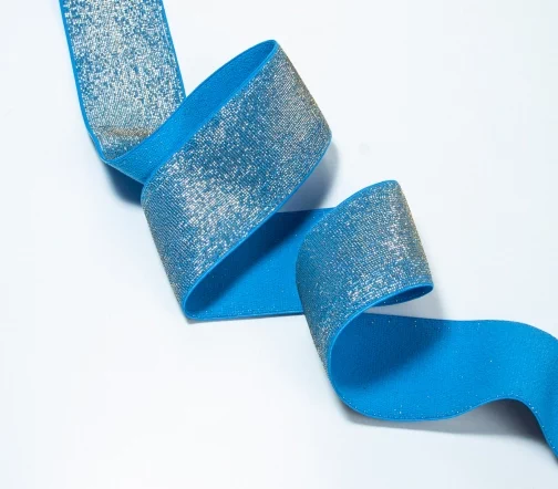 Резинка-пояс эластичный с люрексом MATSA, цвет синий с золотом 7140, 40 мм
