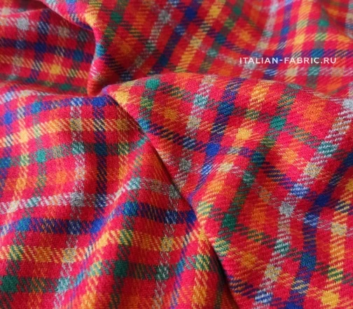 Ткань костюмная в разноцветную клетку, основной цвет красный, 1092027