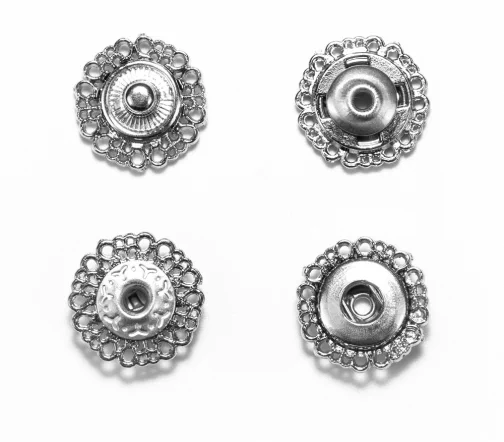 Кнопки ажурные, металл, пришивные, 15 мм, цвет серебро, 04-S-15