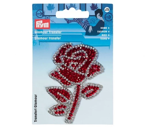 926666 Термоаппликация "Роза на стебле" 5,5х8 см, красный/серебро цв., Prym
