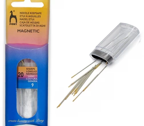 Иглы ручные для шитья Sharps с золотым ушком, в тубе с магнитом, № 9, 20 шт., PONY 01659