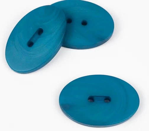 Пуговицы, Union Knopf, "Эллипс, с прорезью", матовые, 2 отв., пластик, цвет голубой, 40 мм