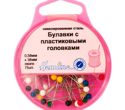 678 Булавки удлиненные с цветными пластиковыми головками, 38х0,58мм, 75 шт. Hemline