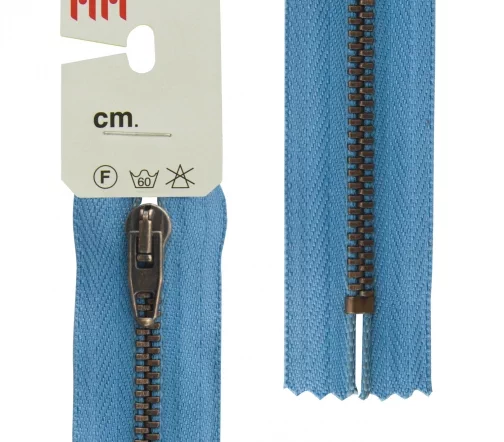 Молния RiRi металл неразъёмная, 4 мм 18 см, подвеска АТ, цепь антик медь, цвет 2630, сине-голубой