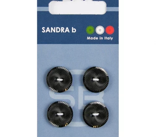 Пуговицы Sandra, 15 мм, 2 отв., пластик, 4 шт., черный, арт. CARD145