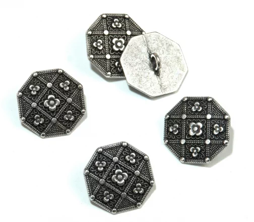 Пуговица Union Knopf "Цветочки", на ножке, металл, цвет состар.серебро, 23 мм