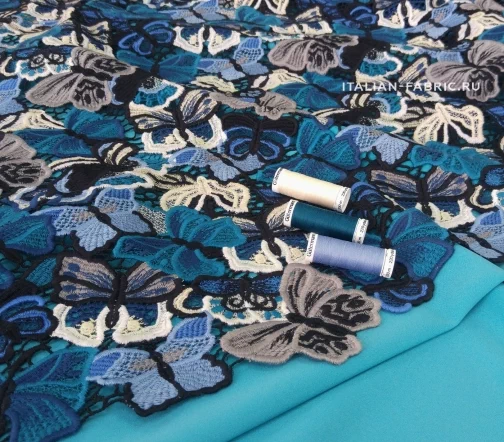 Кружево макраме Valentino "Бабочки", цвет синий, 00721-1