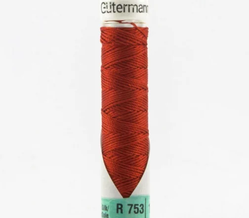 Нить Silk R 753 для фасонных швов, 10м, 100% шелк, цвет 838 красно-оранжевый, Gutermann 703184