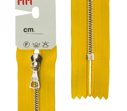 Молния RiRi атласная, металл, неразъёмная, 4 мм 18 см, подвеска Flach, цепь Ni, цвет 5339, горчичный