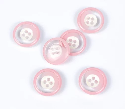 Пуговица, 4отв., пластик, цв. прозрачный/розовый, 18 мм