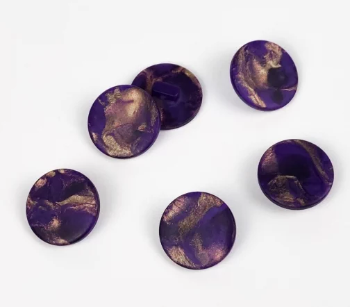 Пуговицы, Union Knopf, "Круглые с золотой пылью", на ножке, пластик, цвет фиолетовый, 18 мм