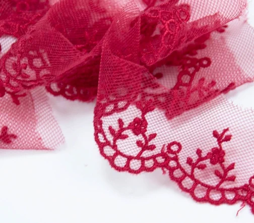 Кружево IEMESA (вышивка на тюле), ширина 25 мм, цвет темно-красный