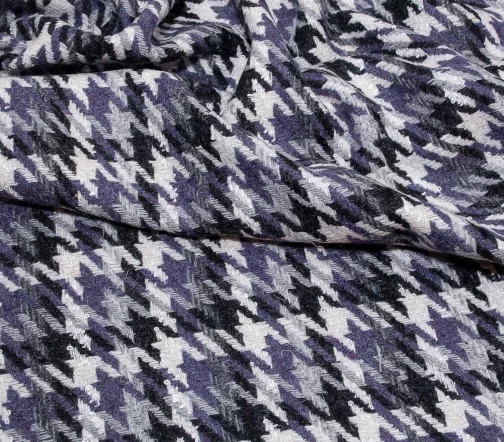 Шерсть пальтовая в гусиную лапку, цвет черный/серый/фиолетовый, 00610