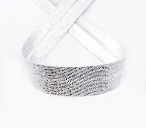 Косая бейка SAFISA люрекс, 20мм, цвет 01, серебро