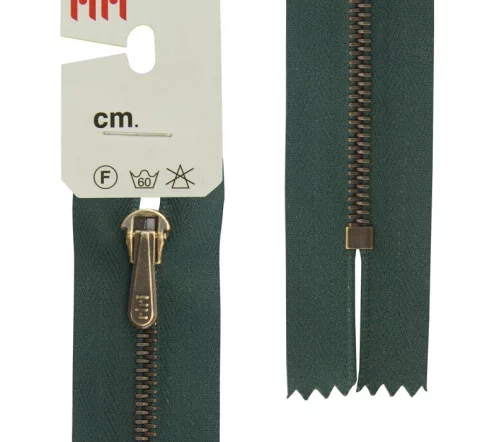 Молния Riri брючная, металл антик медь, неразъёмная, 4мм 18см, цвет 2818, хвойный