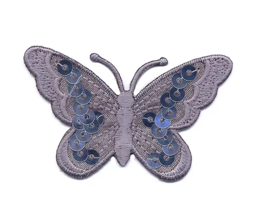 Термоаппликация "Бабочка с пайетками", 3,8 х 6,2 см, серый, арт. 569477.C