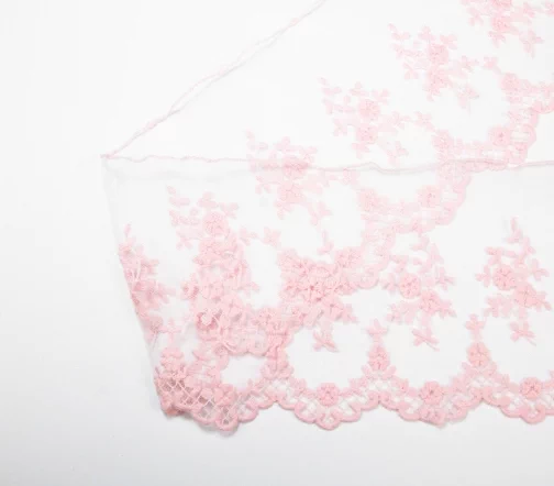Кружево IEMESA (вышивка на тюле), ширина 12 см, цвет розовый