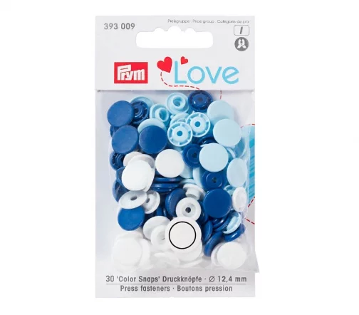 393009 Kнопки Color Snaps Prym Love, цвет синий/голубой/белый, 12,4мм, 30шт, Prym