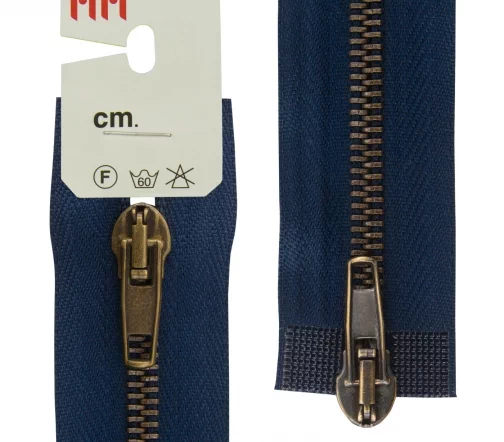 Молния RiRi металл разъём, 2 замка 5мм 70см, подвеска АТ, цепь антик медь, цвет 2626, кобальт синий