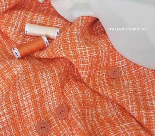 Рогожка костюмная Prada, оранжевый/молочный меланж, 01987