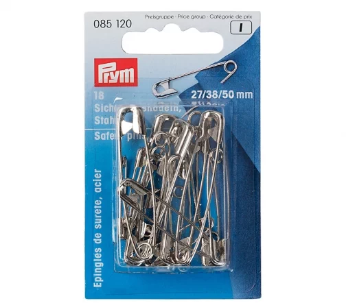 085120 Булавки английские (сталь) 0-3, 27/38/50 мм, серебристый цвет, 18 шт., Prym