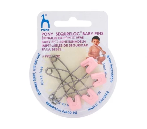 Булавки английские безопасные, 51 мм, металл/пластик, цвет розовый, 4 шт., PONY 99001/02